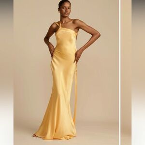 Elegant Yellow Satin Evening Gown